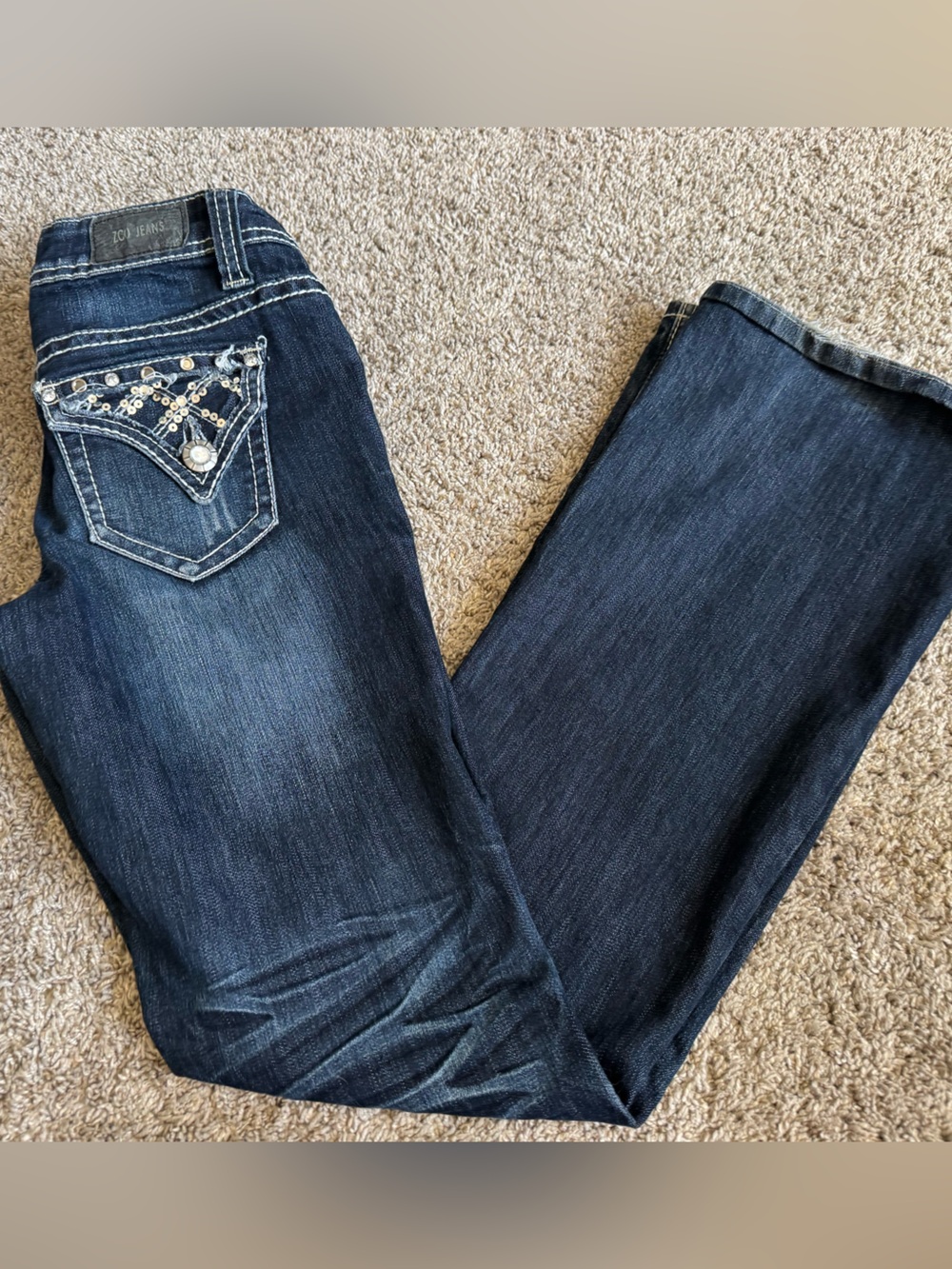 Women’s Dark Indigo Bootcut Jeans with Embellished Back Pockets